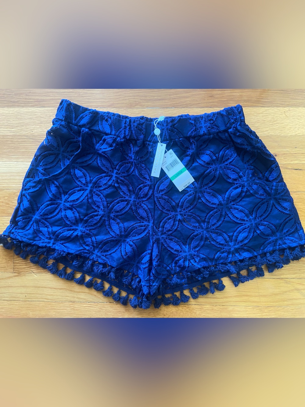 NWT - Trina Turk Swim Cover Up Shorts - Blue Floral Cotton Blend - Sz Large